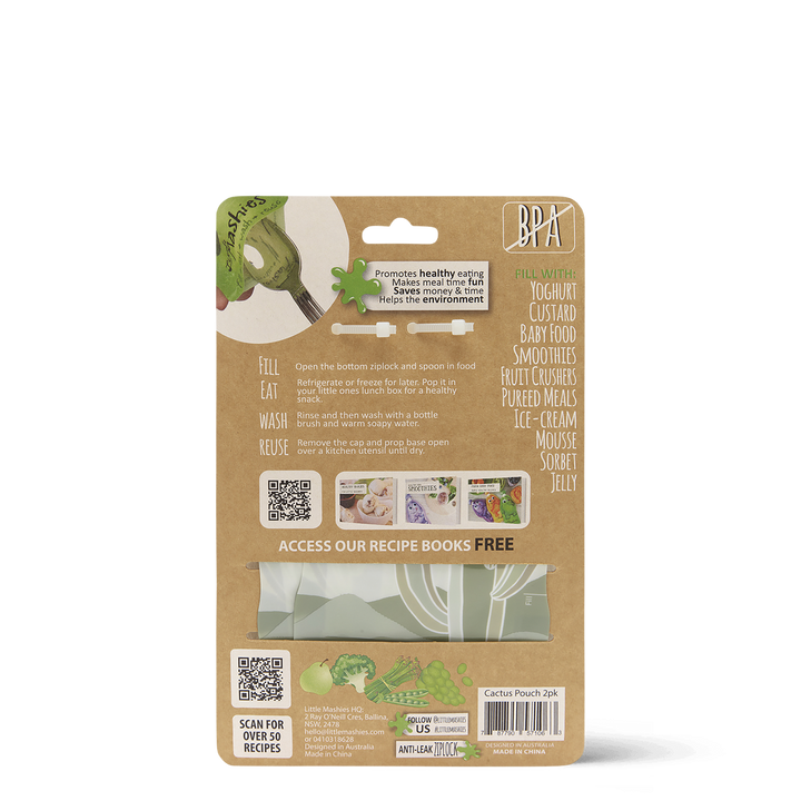 Reusable Squeeze Pouch - Cactus - 130ml - 2 Pack