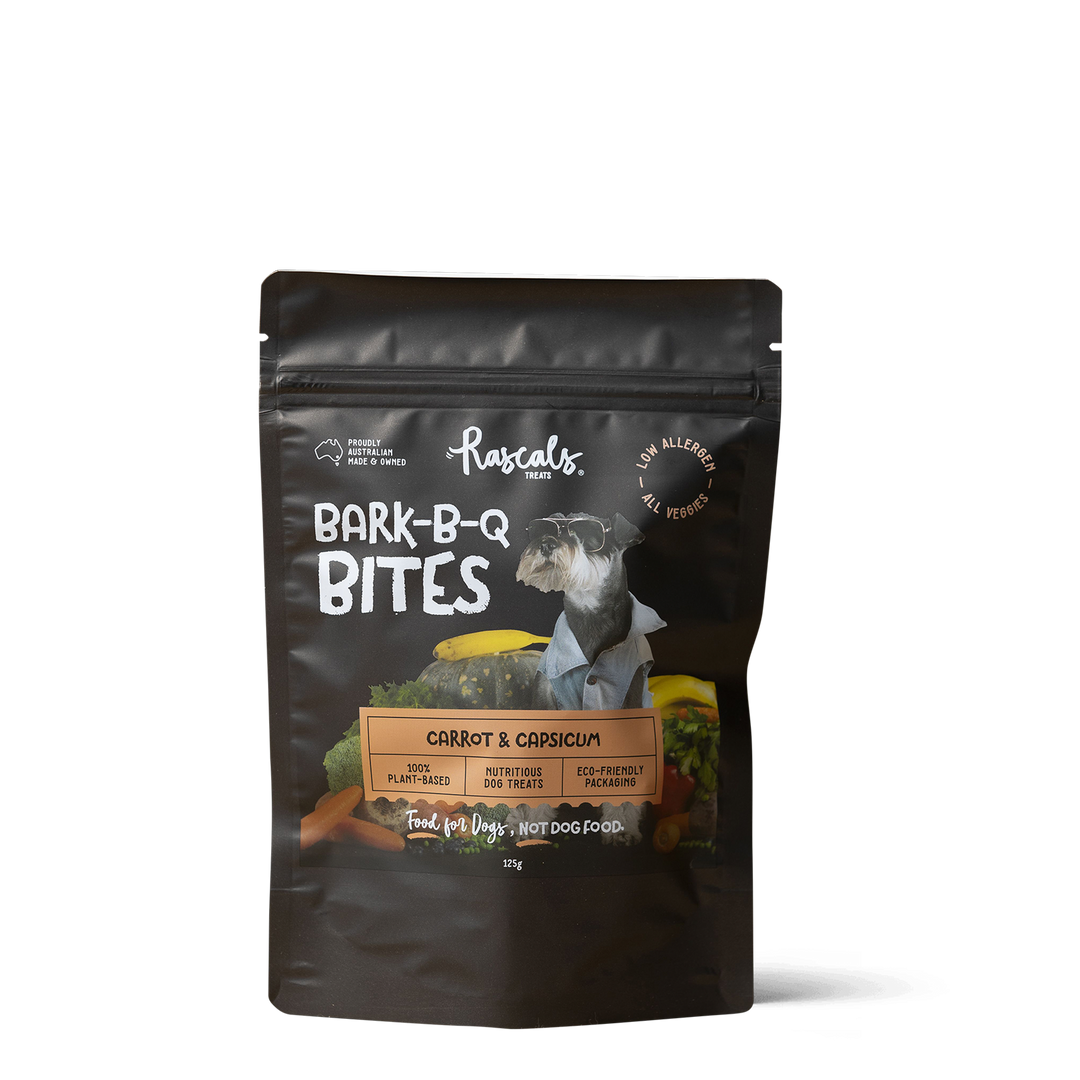'Bark-B-Q Bites!' 100% Plant-Based Dog Treats - Carrot & Capsicum - 125g