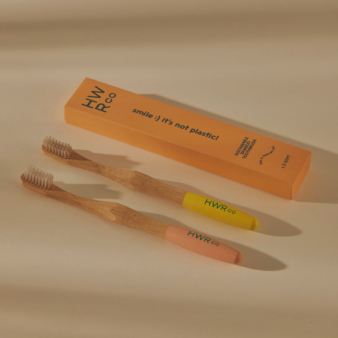 Sustainable Bamboo Soft Toothbrush - Peach & Lemon - 2 Pack