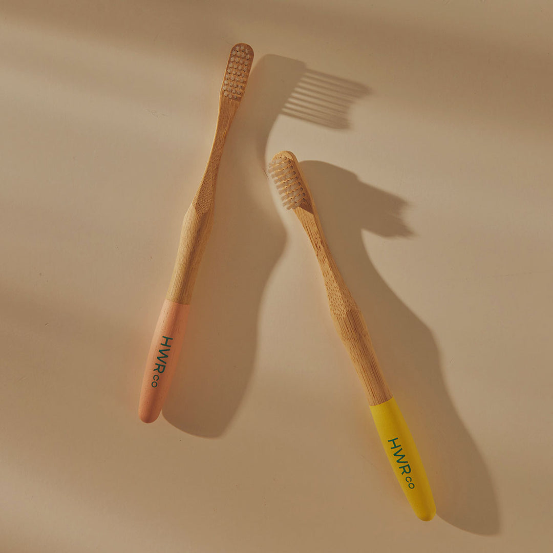 Sustainable Bamboo Soft Toothbrush - Peach & Lemon - 2 Pack
