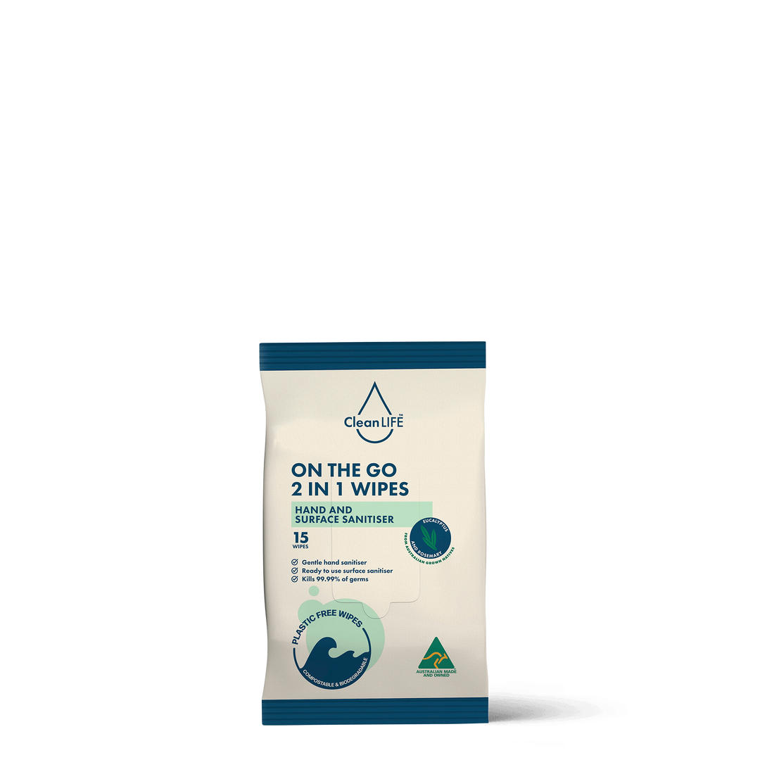 2 In 1 Hand & Surface Sanitiser Plastic-Free Wipes - 15 Pack