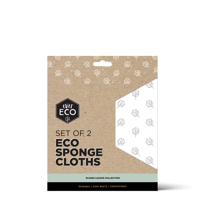 Eco Sponge Cloths - Scandi Leaves Print - 2 Pack