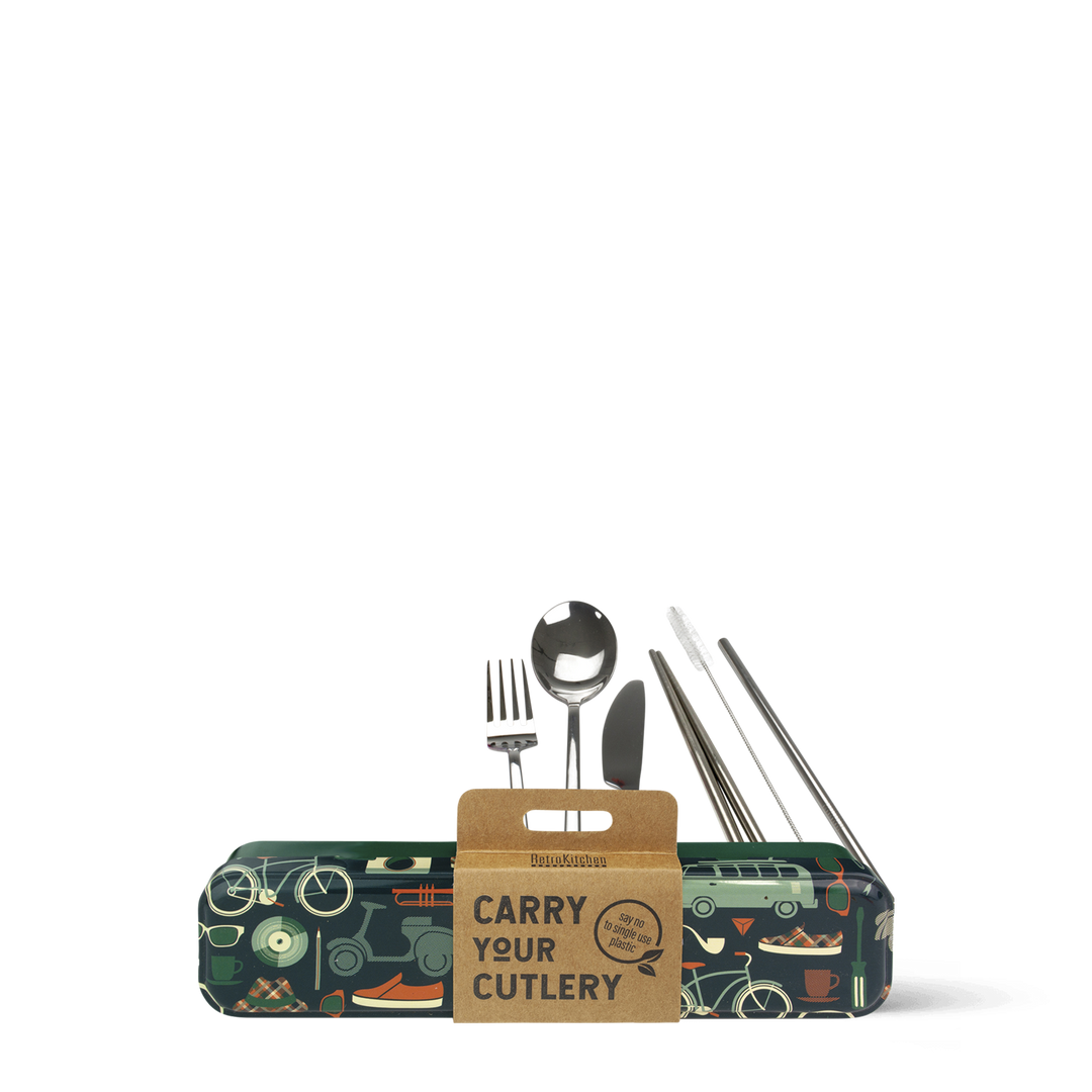 Stainless Steel Cutlery Set - Retro Man Print