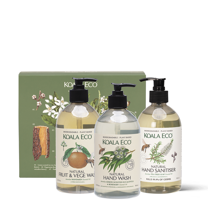 Clean & Safe Gift Pack - Sanitiser, Hand Wash, Fruit & Veg Wash - 3 Pack