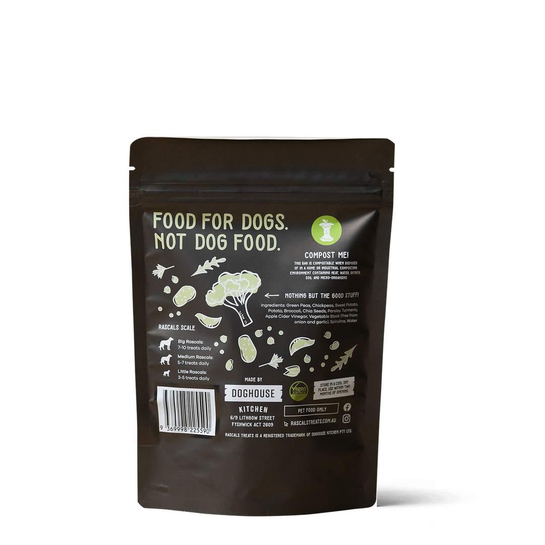 'Bitch Peas!' 100% Plant-Based Dog Treats - Green Pea & Sweet Potato - 125g