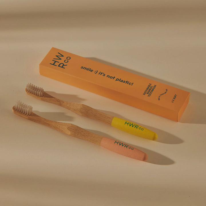 Sustainable Bamboo Soft Toothbrush - Peach & Lemon - 2 Pack